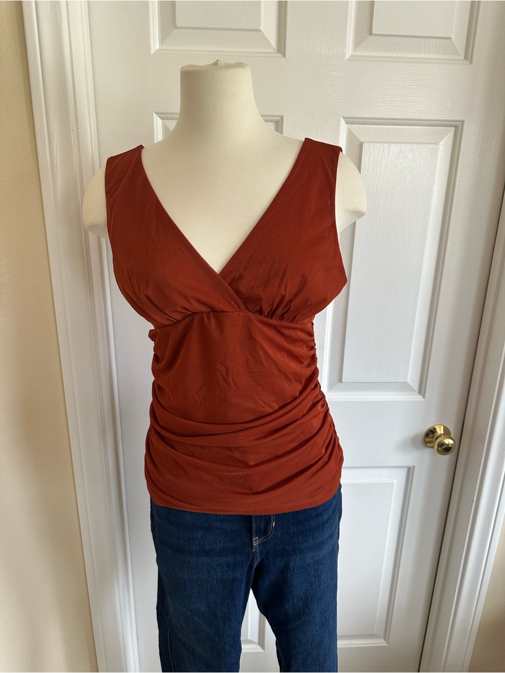 Anthropologie Rust-Red V-Neck Ruched Tank